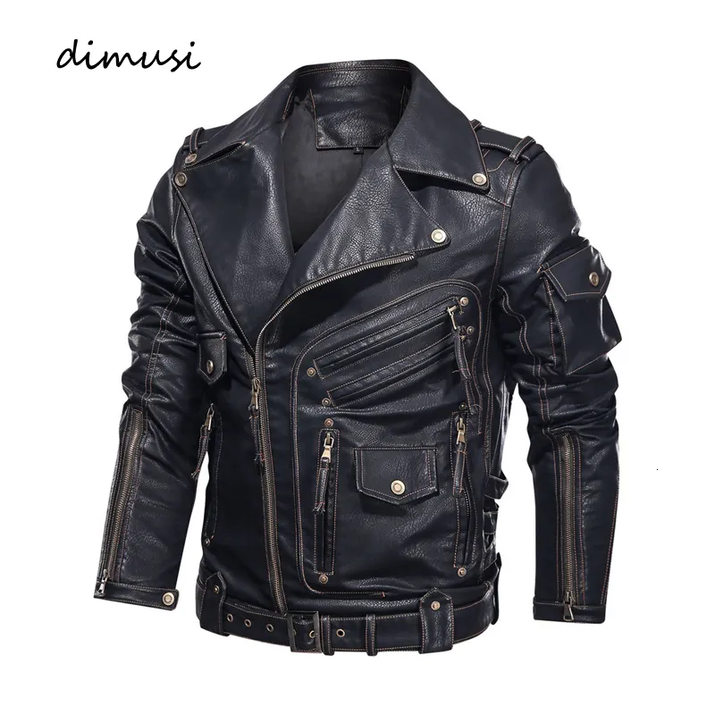 Chaquetas para hombres DIMUSI Chaqueta de cuero para hombre de invierno Hombres Moda Motocicleta PU Chaqueta de cuero Cool Cremallera Bolsillos Abrigos de cuero Ropa 230215