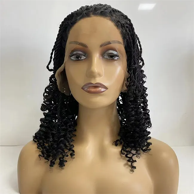 Synthetisch haar 180% Dichtheid 16 inch Twist Braids Curly Lace frontale pruik voor zwarte vrouw