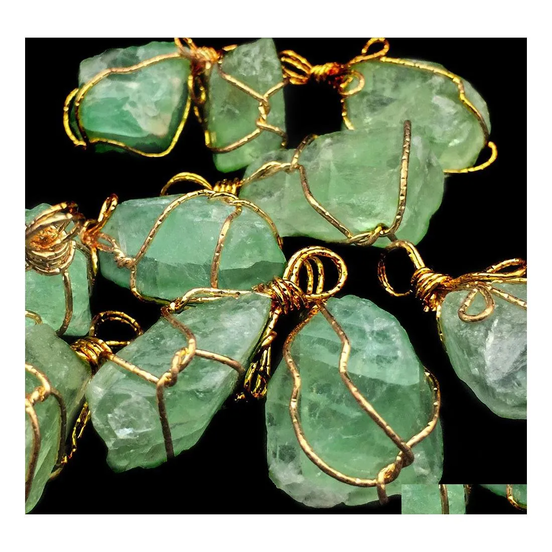 Charms Wire Wrap Irregar Green Fluorite Chakra Stone Pendant Reiki Healing Crystal Charm Fashion Diy Necklace Jewelry Making Drop de Dh3ak