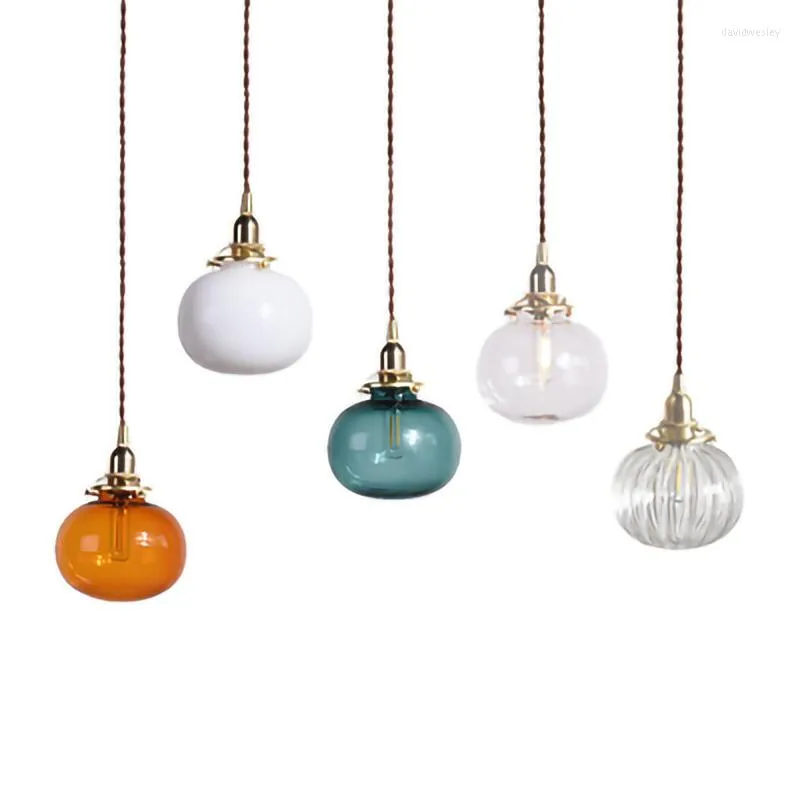 Lampes suspendues Style japonais rétro lampe en verre couleur lustre barre créative chambre chevet luminaire suspendu Suspendu E14