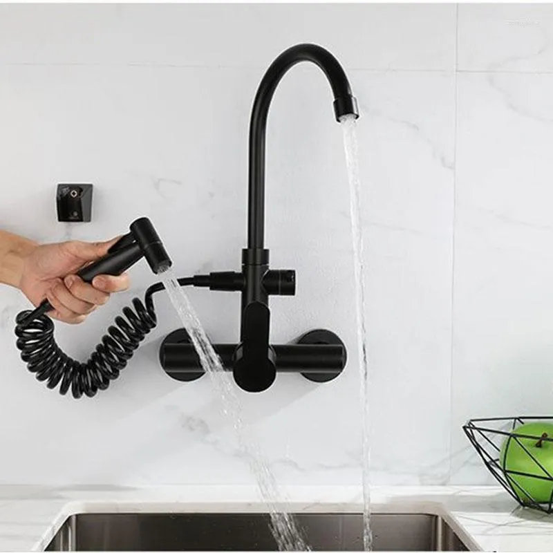 Kitchen Faucets High Quality Black 304 Stainless Steel Bathroom Basin Faucet With Spray Gun Sink Cold OR Water Tap
