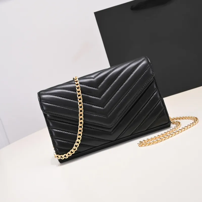 High Grade Genuine Leather Womens Gold Chain Shoulder Bag With Chain ...