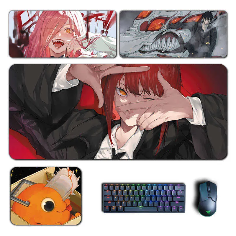 Mauspads Handgelenkauflagen Anime Chainsaw Man Große Mauspads Makima Power Aki Denji Mousepad Computer Laptop Gamer Pad PC Gaming Zubehör Schreibtischmatten T230215