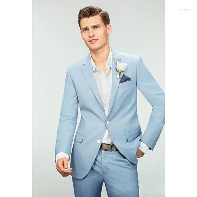 Ternos masculinos Fashion Dois botões Tuxedos azuis claros Blazers de lapela de lapela (gravata das calças) W: 820