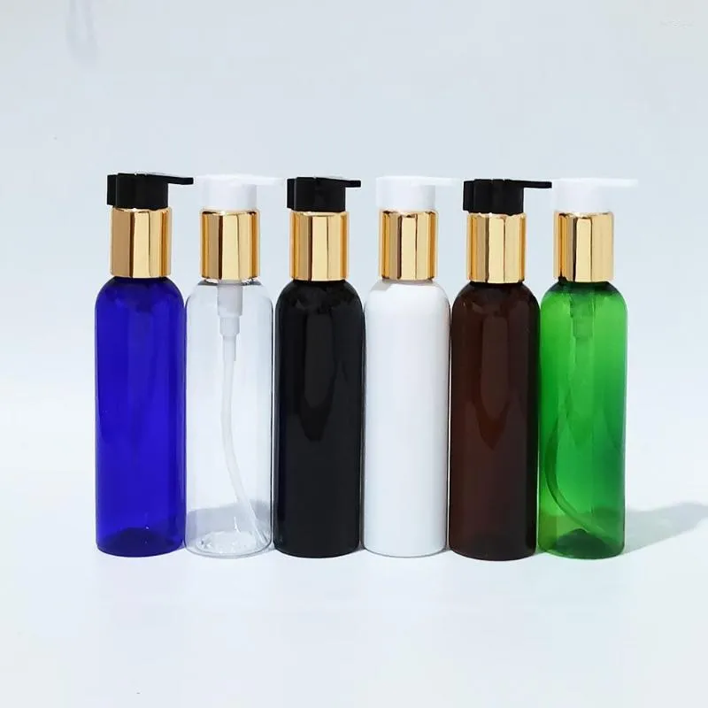Aufbewahrungsflaschen 30 Stück 150 ml leeres Kunststoff-PET mit goldener Lotionspumpe Klarer weißer brauner schwarzer Behälter für Flüssigseife-Duschgel-Flasche