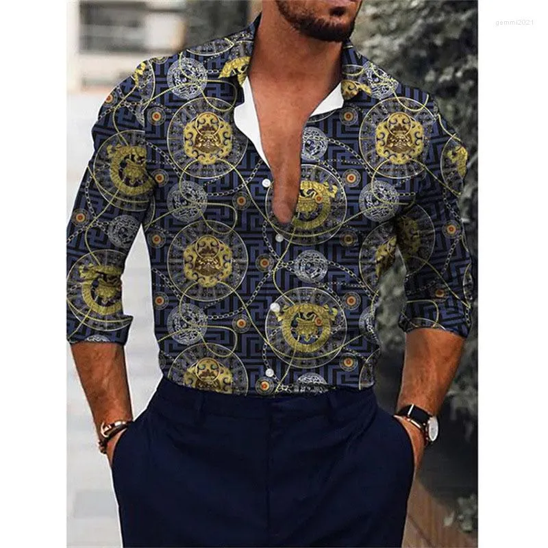 Chemises décontractées pour hommes automne mode hommes chemise Totem imprimé à manches longues hauts vêtements pour hommes Club Cardigan Blouses de haute qualité