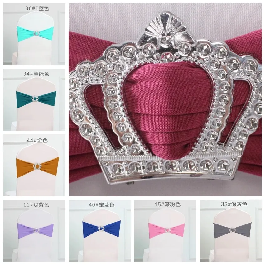 18 ألوان زفاف دنة كرسي Sash Lycra Stretch Fand مع تاج Buckle Banquet Hotel Party Decoration Tie Bow Ribbon