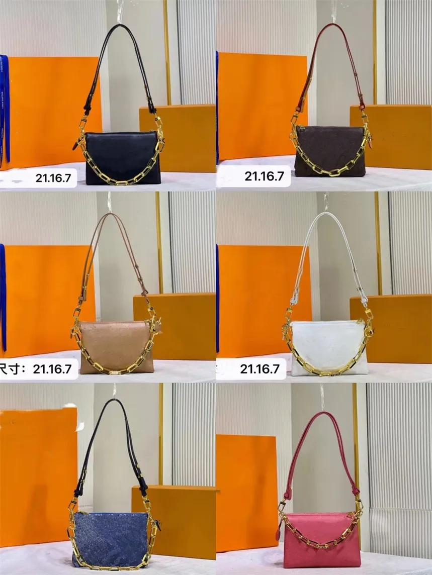 Designer-Taschen für Damen, einzelne Schulter, Messenger-Vintage-Tasche, Handtasche mit Kette, geprägte Damen-Geldbörsen aus echtem Leder