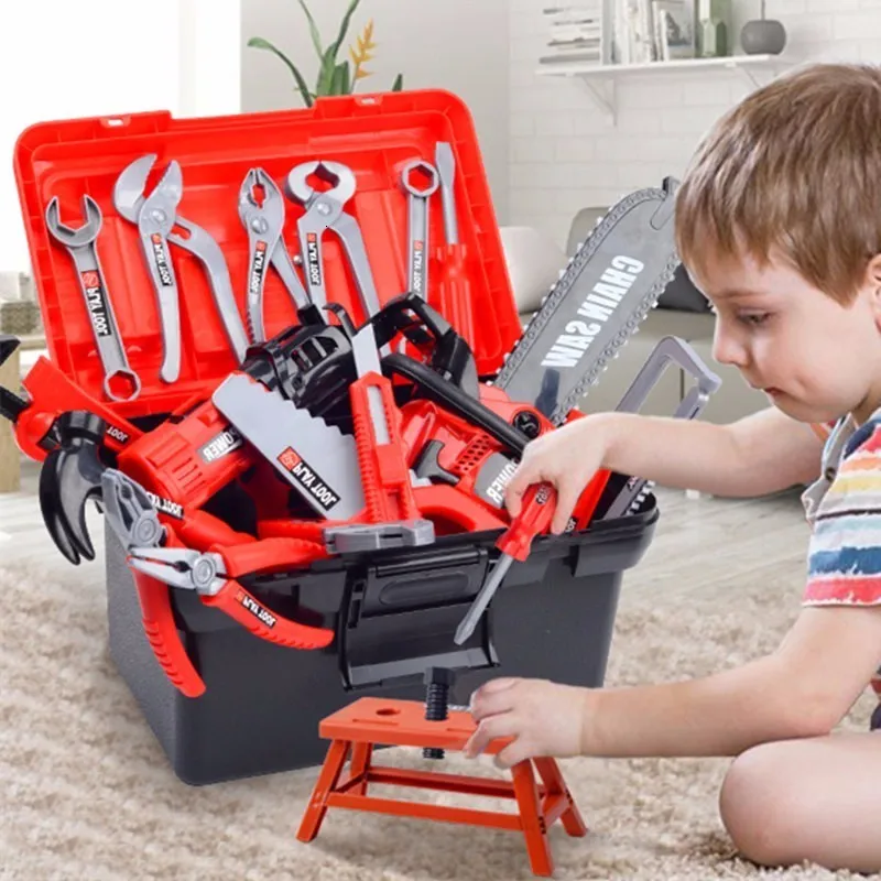 Tools Workshop Children Toolbox Engineer Simulation Repair Tools Pretend Toys Electric Drill Screwdriver Tool Kit Play Toy Box Set for Kids 230216