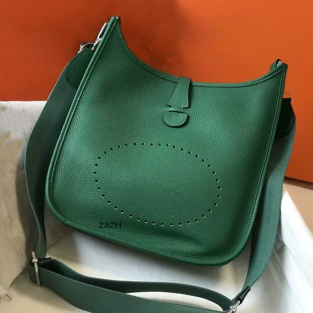 حقائب Herme Leather Leather Leather النسائية 2023 حقيبة أزياء Litchi Tote One One -Counter Crossbody Evelyn H14U