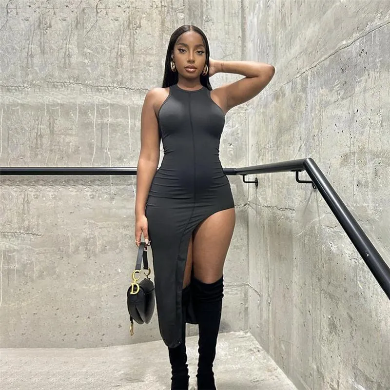 Womens Sleeveless Bodycon Midi Dress With Hipster O Neck And Side Cut Out  Perfect For Casual Streetwear And Everyday Black Party Wear Dress From  Annaroy, $15.83