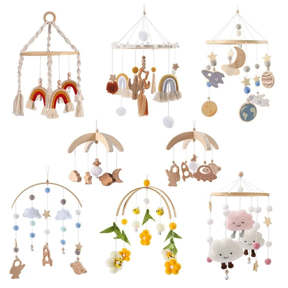 Rattles Mobiles Baby Mobile Crib Bell Toy born Wooden Bed Bell Toys Toddler Rattles Gift for Attract Attention Nordic Style Toys 0-12 Months 230216