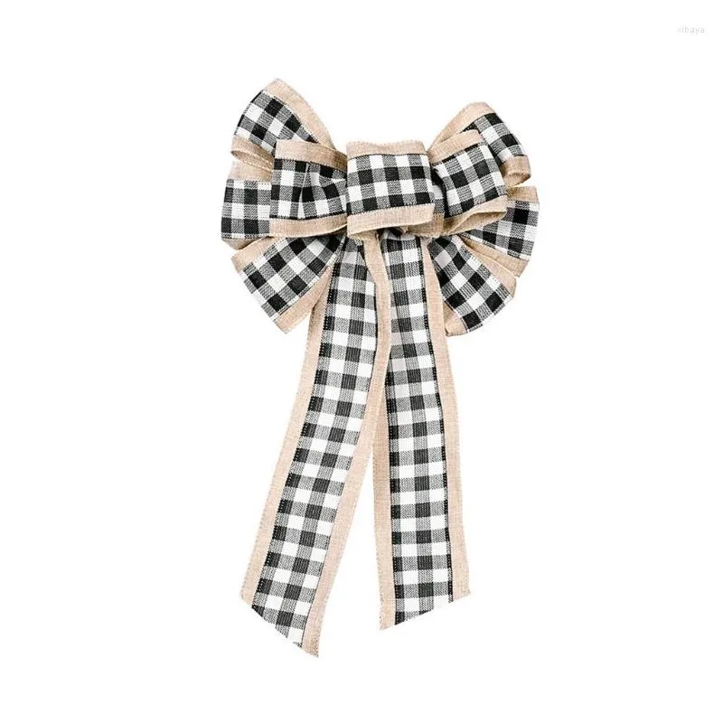 Christmas Decorations Plaid Bow Wreath Holiday DIY Crafts Door Decor Bowknot Ornaments For Tree Topper Wedding Party Decoration