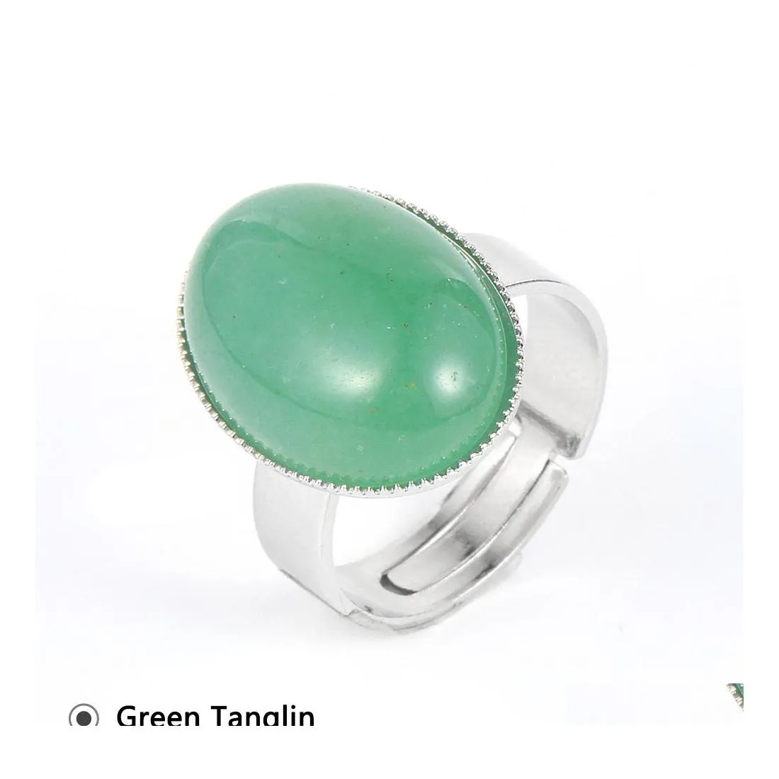 Anello solitario forma ovale gioielli bohémien pietra naturale cristallo curativo per le donne fascino anelli festa di compleanno regolabile in acciaio inossidabile S Dhzmi
