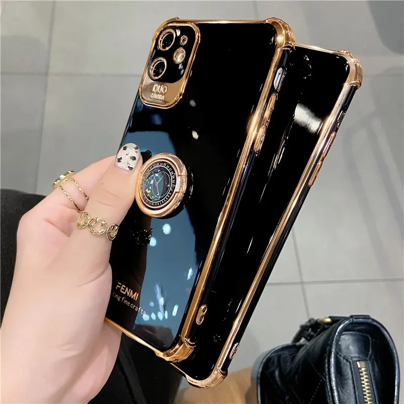 iPhone 15のシリコンカバーケース15 13 12 Pro Max 11 14 Plus iPhone13 13 7 8 XS XR Luxury Plating Case Ring Holder Cover