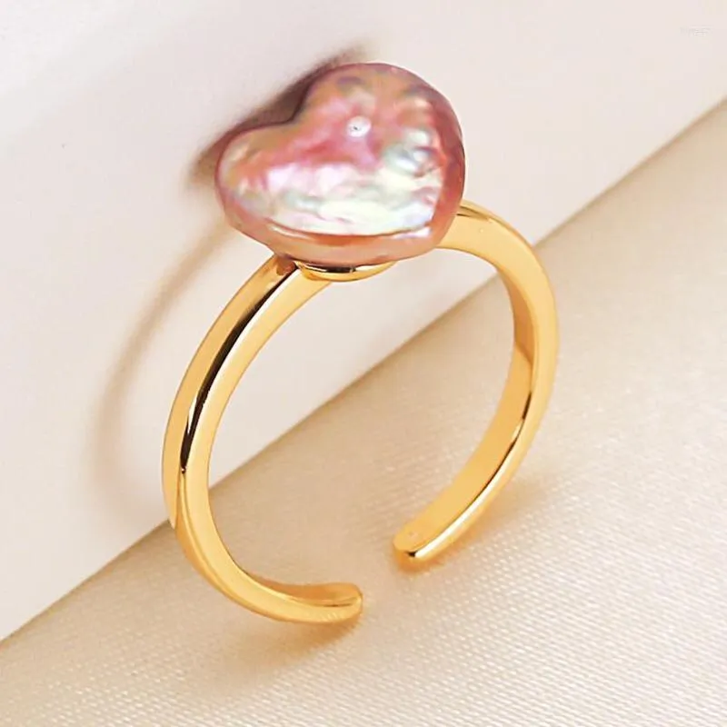 Cluster Rings Heart Shape Real Freshwater Pearl Ring Adjustable Finger Free Size Jewelry Women Female Girl Party Gift 10pcs/lot