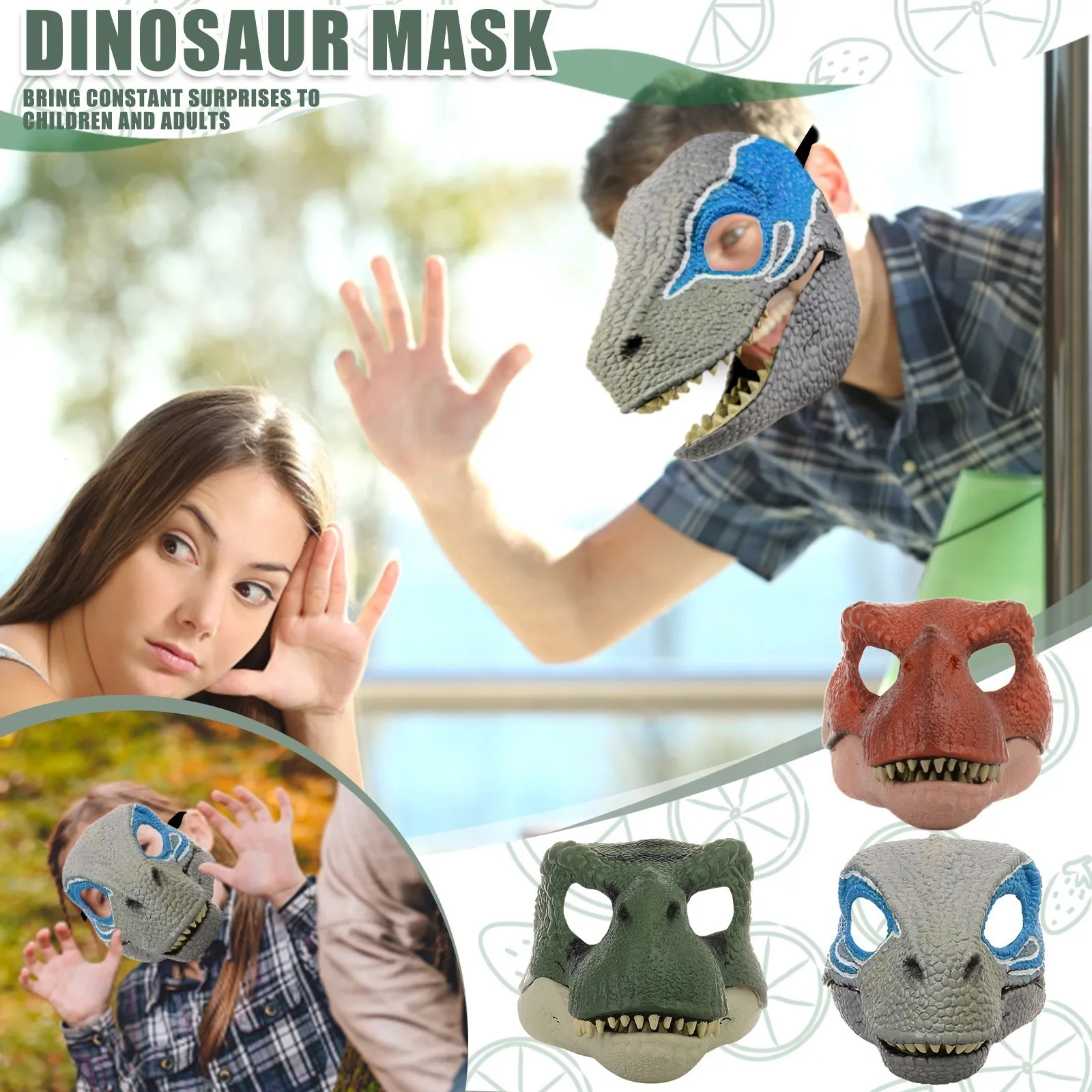 Maschera Dinosauro In Lattice - Realistica, Per Halloween E Cosplay, Con Bocca Aperta - Foto 11