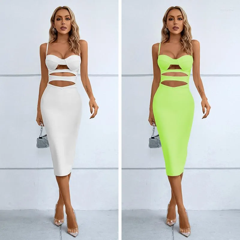 Casual Dresses Superior Quality Women Sexy Hollow Out Fashion Backless V Camisole Bandage Dress Elegant Long Atyle Evening Club Party