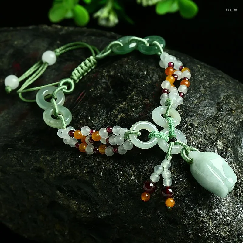 Ketens natuurlijke jade rozen gevlochten armband echt een goederen intrekbare vrouwelijke eenvoudige sieraden