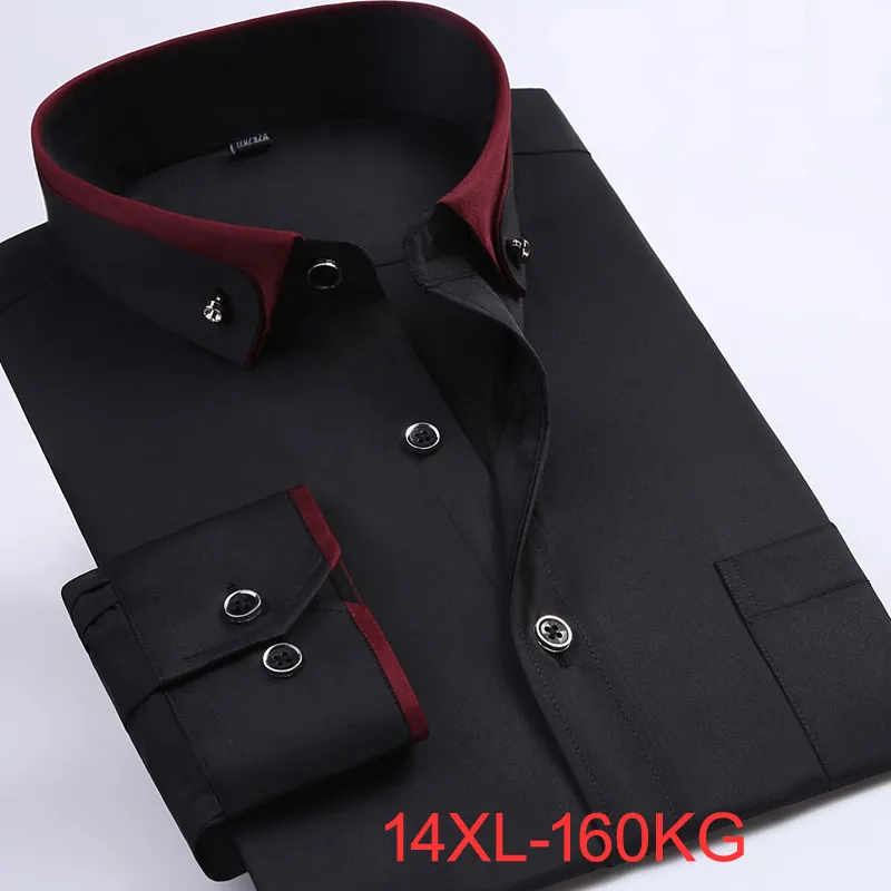 Men's Dress Shirts Spring Men wedding shirt Formal long sleeve plus size big 3XL 4XL dress shirts Pink formal navy blue 9XL 10XL 14XL Blouse black 230216