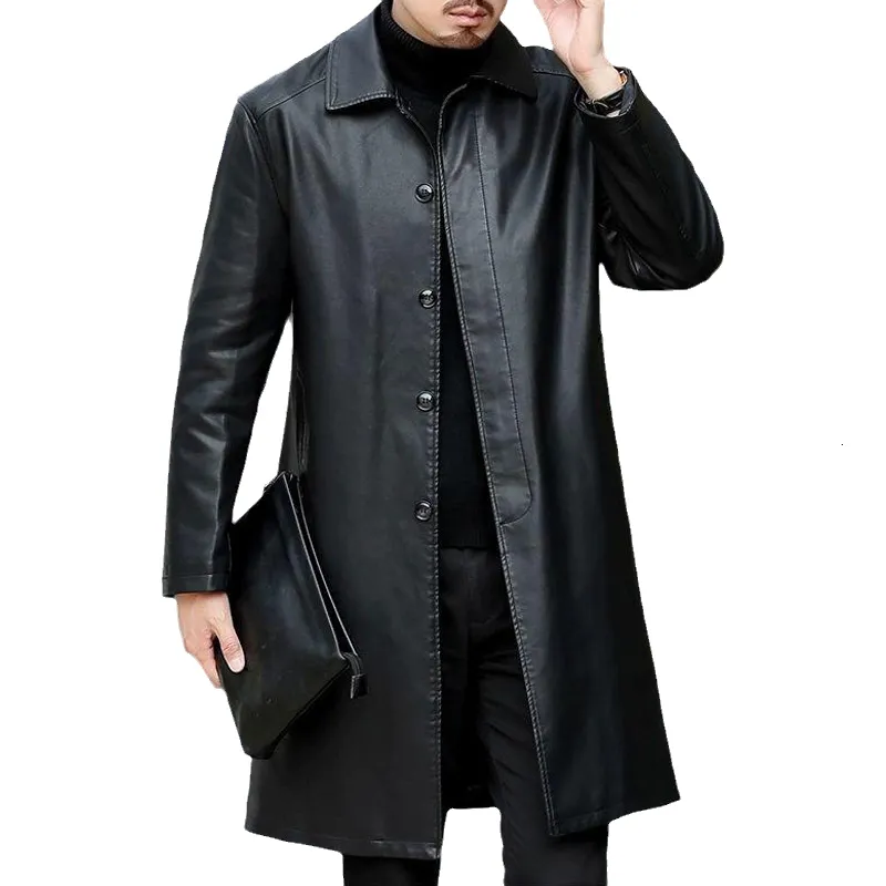 Men's Jackets Brand Leather Jackets Men Cashmere Coats Winter Casual Long Thick Fleece Leather Parkas Men Warm Faux Leather Jacket Coat Mens 230215