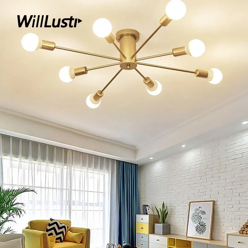 Creative Metal Ceiling Lamp Minimalistic Style Semi-Flush Mounted Light Hotel Counter Living Dining Bedroom Modern Iron Lighting