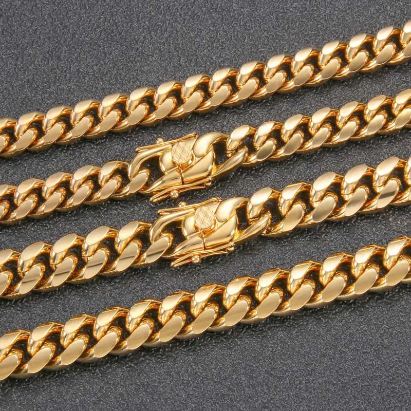 Real 316L Stainless Steel Cuban Link Chain Necklace Bracelet Hip Hop High Polished 18K Gold Plated Cast Jewelry Sets Choker Chains Men Women Unisex Punk Rapper Chains From 11 63 DHgate