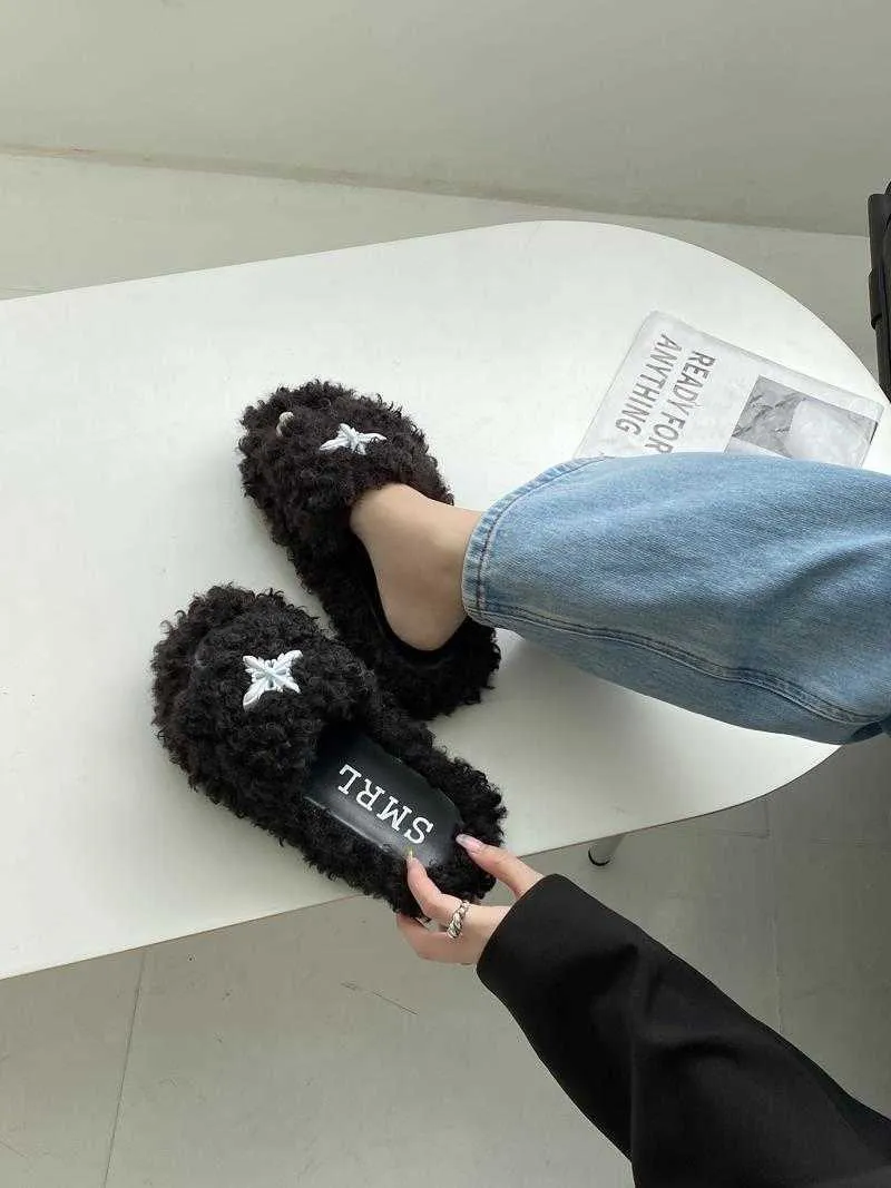 Slippers SMFK Plush Cross Slippers Womens Wool From Us_illinois