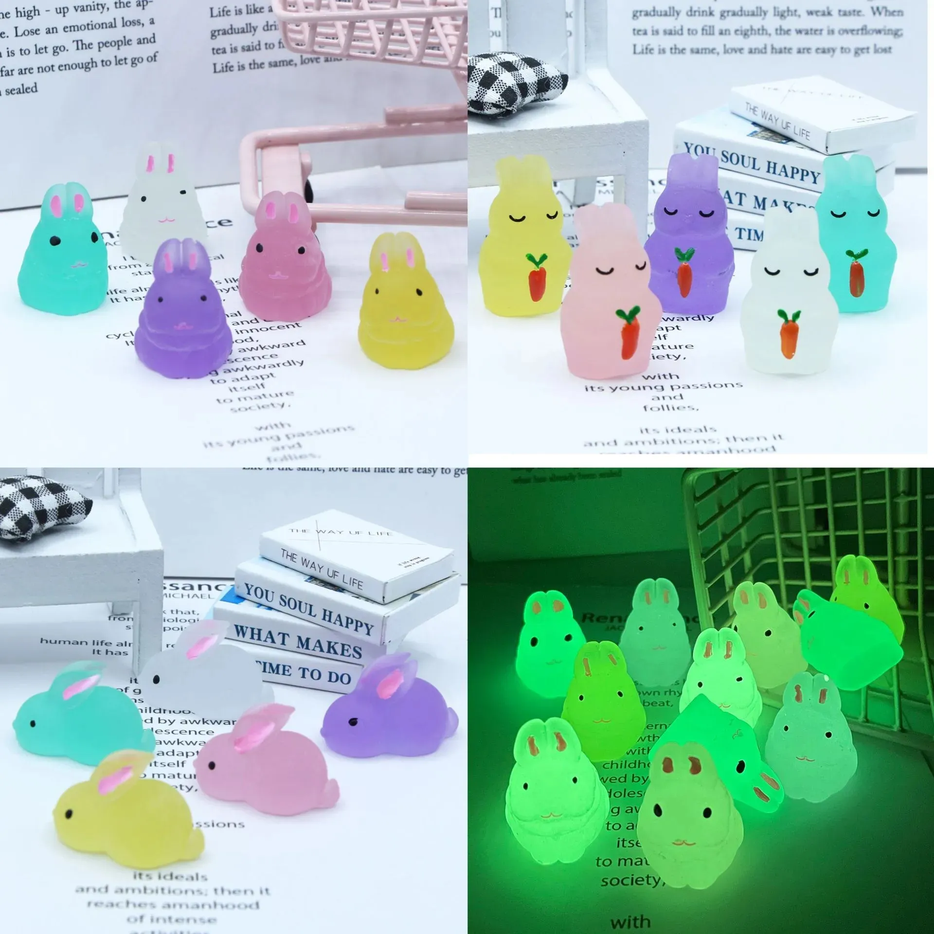 Cute Rabbit de p￡scoa Micro paisagem resina decora￧￣o Kawaii Luminous Bunny Desktop Decor