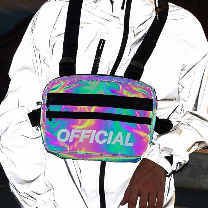 Mens Trendy Reflective Chest Bags Hip Hop Tactical Streetwear Laser Marsupio Donna Disco Party Luminoso Riflettente Chest Rig Bags263B