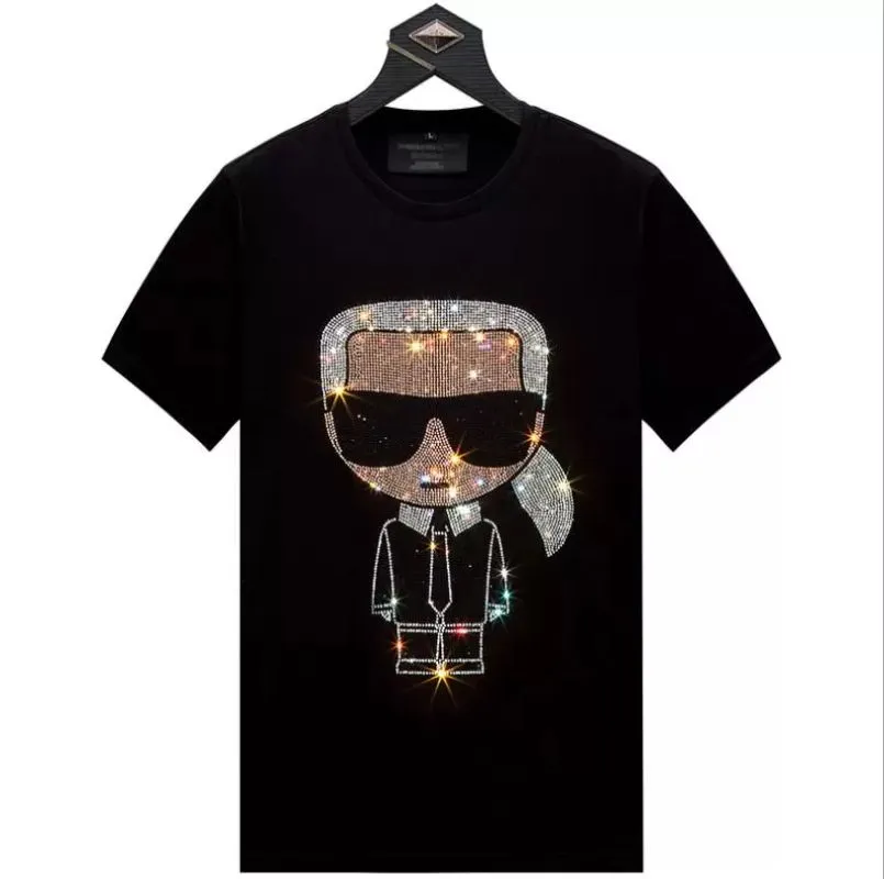 Mens Cartoon Rhinestones T Shirt Summer Men Short Sleeve Fashion Man O Neck Hot drill Tshirt Plus size 6XL w522