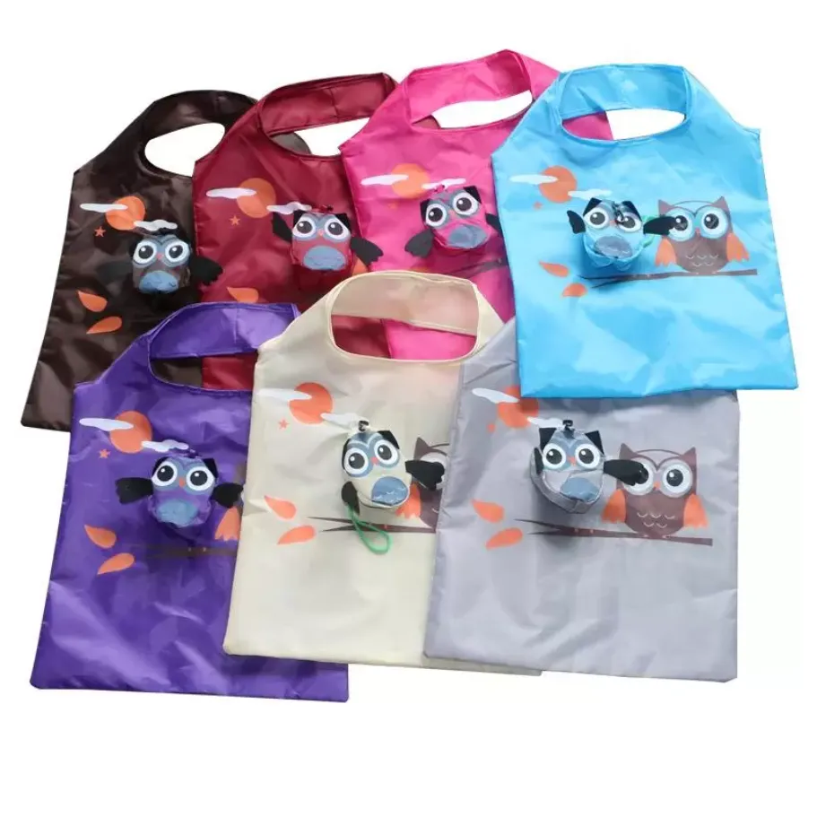 Cartoon Owl Shopping Bag Foldbara livsmedelsväskor Tote Owl Shape Shopping Väskor Återanvändbar vattentät förvaringsväska Köksorganisation U0216