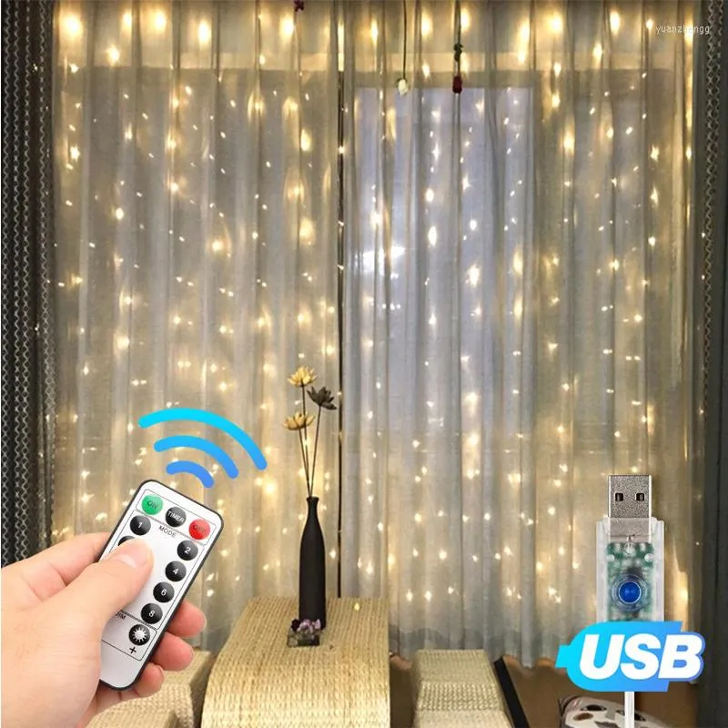 Strings USB 3 2,8m Curta LED String Light Fairy Icicle 8 Modos 13Key Remote 280LED Christmas Micro Garland Patio Window Lights