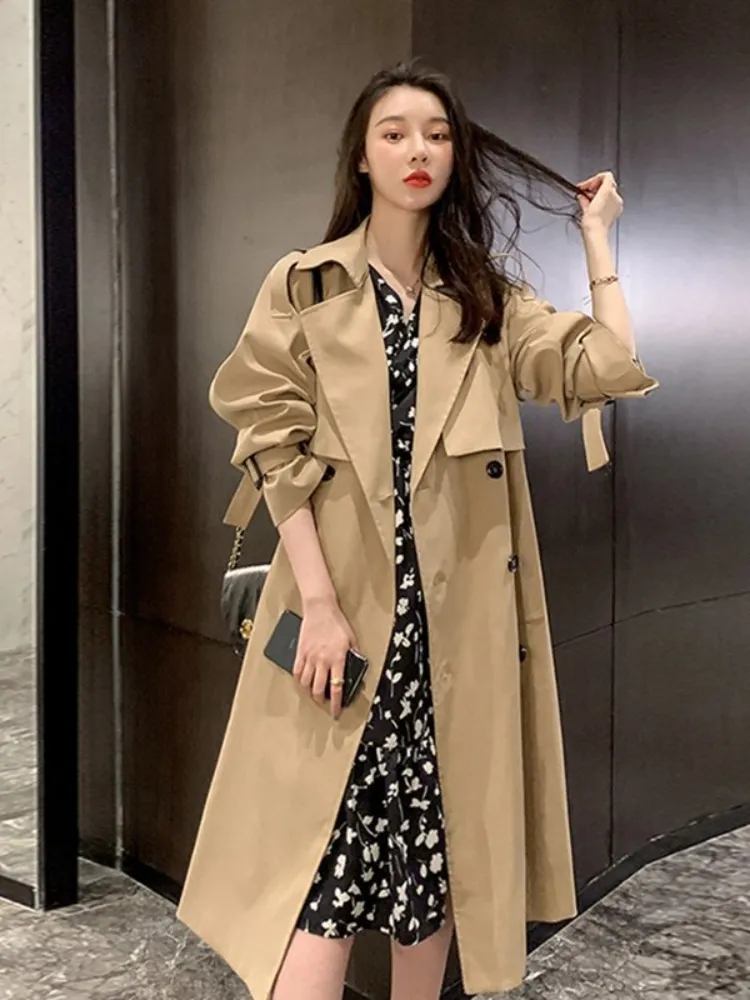 ◆DEINET◆ CLASSIC DOUBLE LONG JACKET IN BEIGE KDBEL4S251134 ShomPort Women's Double Breasted Trench Coats Mid-Length