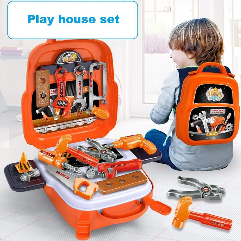 Tools Workshop 22Pcs Kids Engineering Tool Set Children Toys Kit With Storage Case Bag Portable Tool Playset For Boys Pretend Play Games Tools 230216