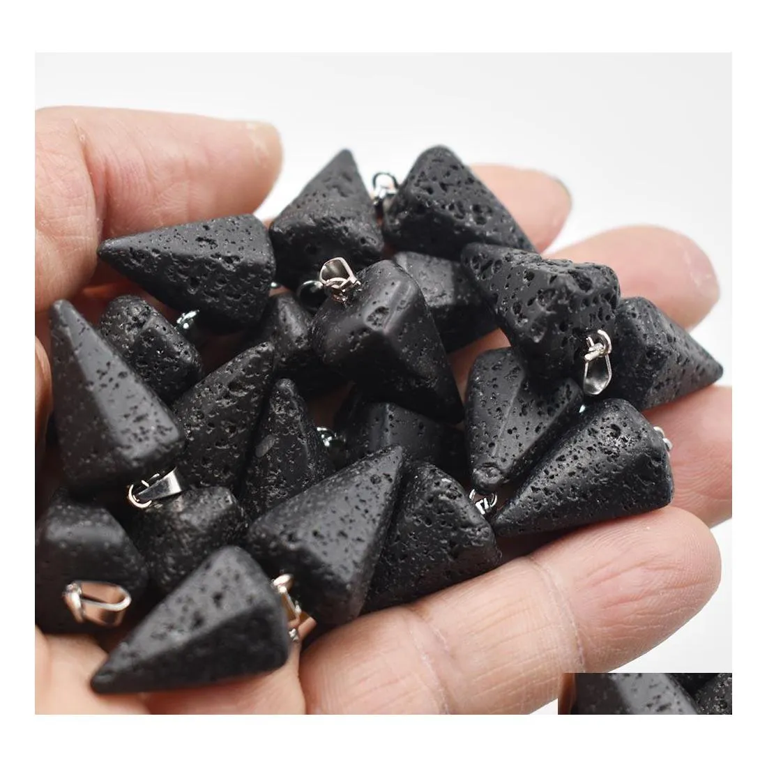 Charms Natural Volcanic Lava Stone Faceted Cone Cone Pendum Pendants pour les bijoux faisant des résultats de livraison de chute de mode en gros du composant Dhubf