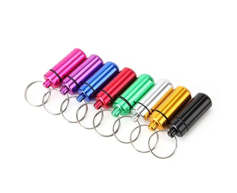 17X48mm aluminum alloy Boxes Metal Waterproof Pill Box Case keyring Key Chain Ring Medicine Storage Organizer Bottle Holder Container SN4982