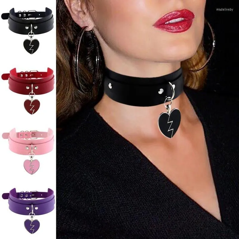 Choker zwarte punk hart kraag goth mode kettingen kawaii lederen vrouwen meisjes rock harajuku emo gotische sieraden