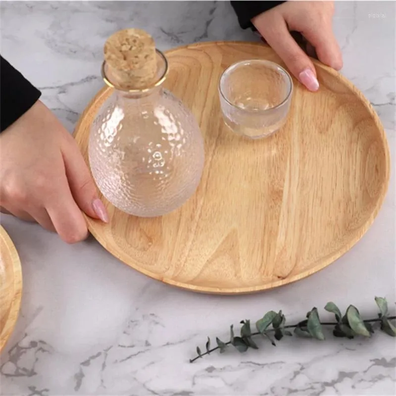 Assiettes plateau à thé, Table de service, plat de rangement pour El Home hêtre rond en bois