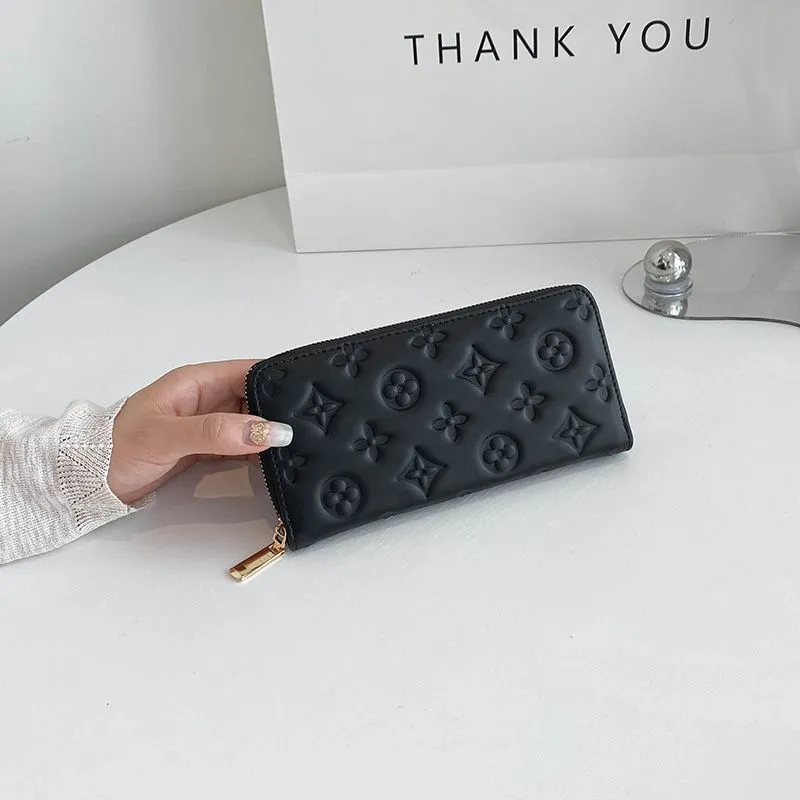 Fashion Black women clutch lady ladies long wallet pu leather single zipper wallets classical corn purse card holder purse card