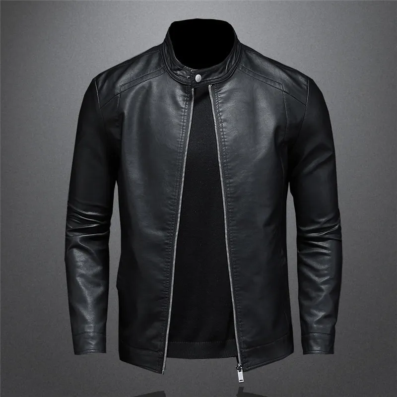 Мужские куртки большого размера, осеннее модное трендовое пальто, тонкий воротник-стойка, мотоциклетная кожаная куртка, мужской красивый топ из искусственной кожи 5XL 230215