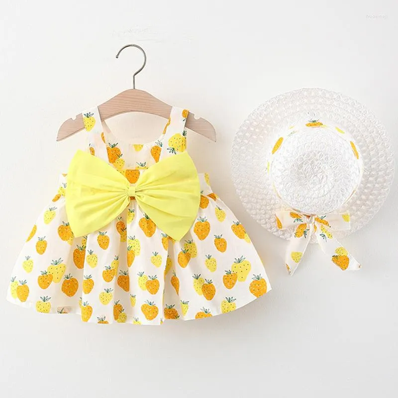 Girl Dresses 2Piece Toddler Summer Outfit Infant Clothes Born Princess Dress Sunhat Cartoon Cute Print Sleeveless Baby 2014-1