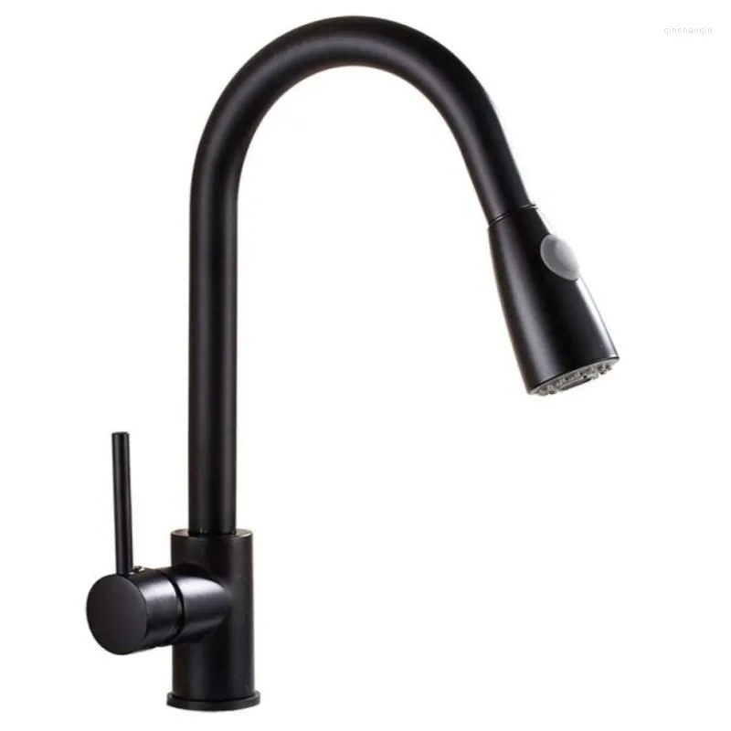 Rubinetti da cucina Rubinetto estraibile monocomando nero Miscelatore acqua girevole da 360 gradi per lavelli AUSWIND