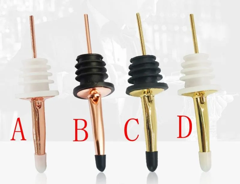 100pcslot Stainless steel Rose Gold wine Olive Oil Pourer Dispenser Spout Glass Bottle Pourer Red Wine bottle stopper plug