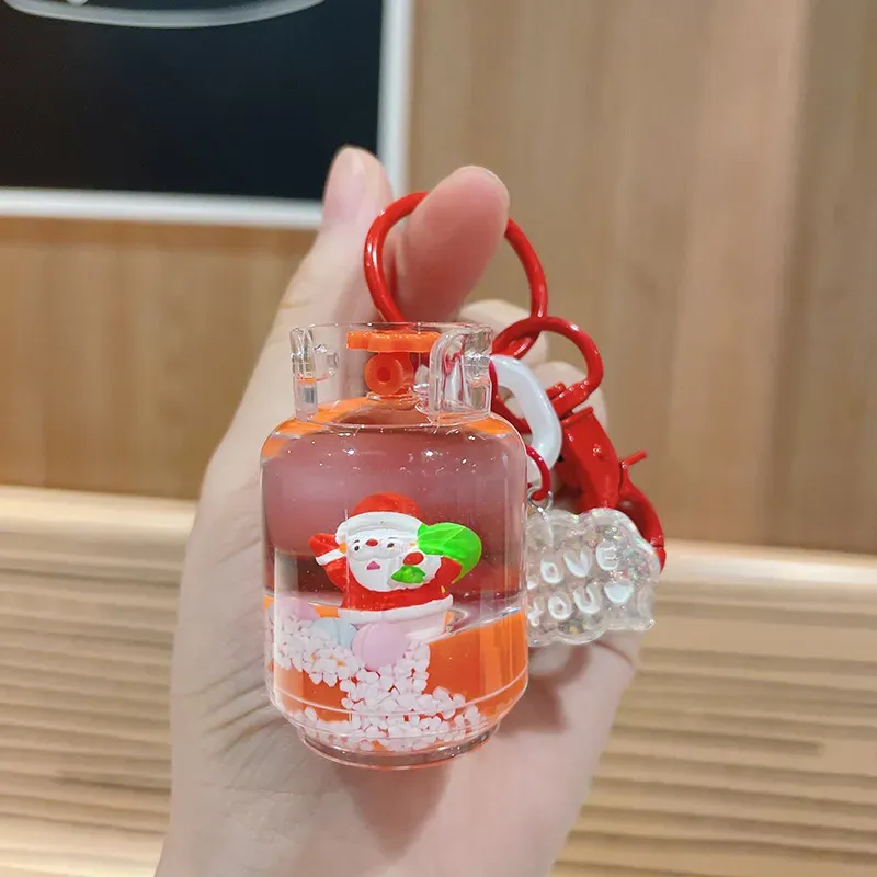 Cr￩ative Liquid Milk Tea tasse de pendentifs d￩corations de la cha￮ne de caricature de la cha￮ne de cl￩s de No￫l arbre de No￫l Elk Santa Claus Snowman Floating Keyring For Kids Gift