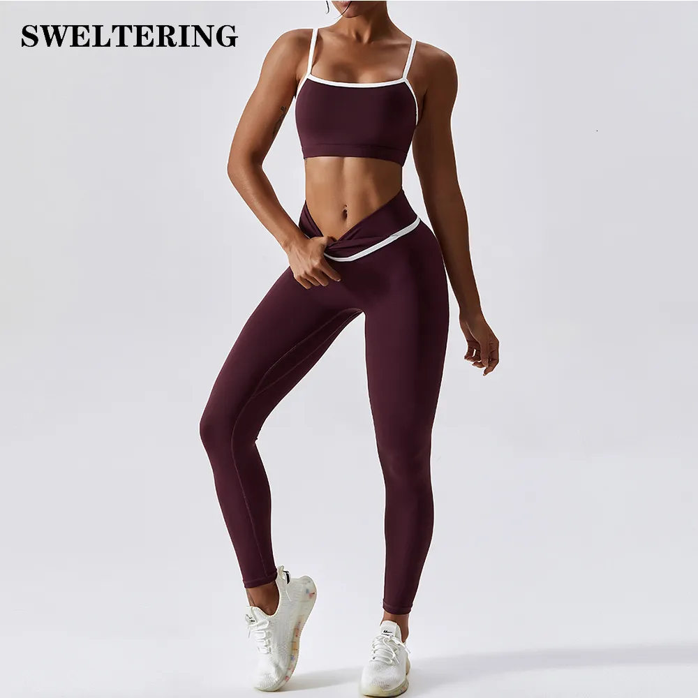 Chándales para mujer Conjunto de ropa de yoga Leggings de cintura alta y top Chándal sin costuras Trajes de entrenamiento físico Ropa deportiva de gimnasio Conjunto de dos piezas 230215