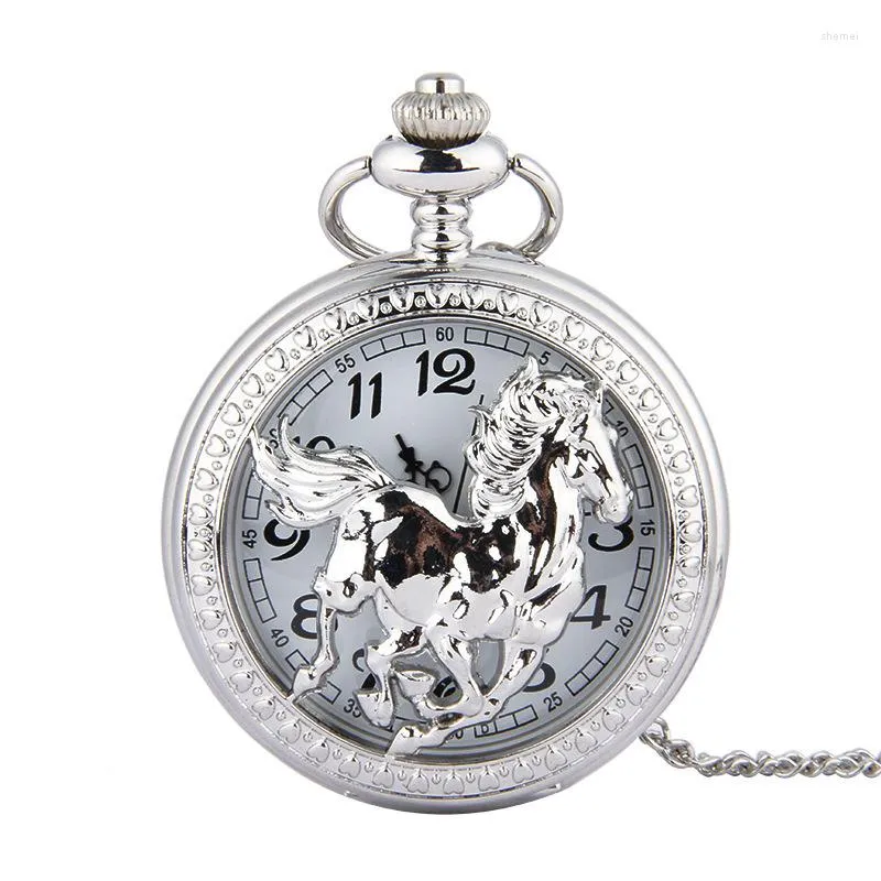 Zegarki kieszonkowe mody swobodny damski zegarek srebrny łańcuch łańcucha drobnego konia kwarcowy fob unisex renogio masulino