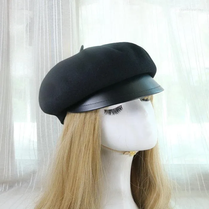 Sboy chapeaux casquette en laine noire femmes Style britannique béret en laine chaud rétro casquettes octogonale femme visière chapeau