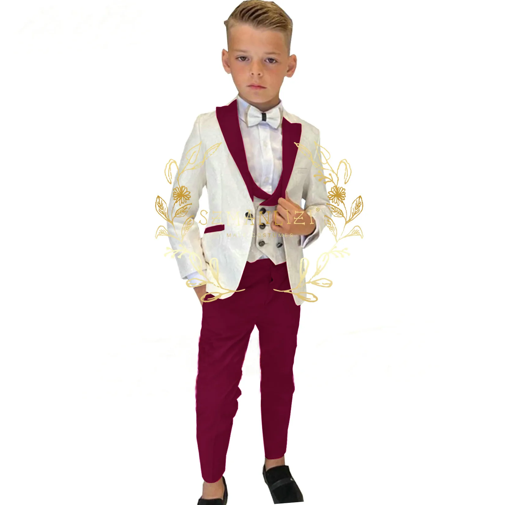 Costumes pour garçons, 3 pièces, ensembles de veste en Jacquard ivoire pour enfants, Costume de fête formel pour garçons, Costume de mariage pour enfants, Tuxedo290t