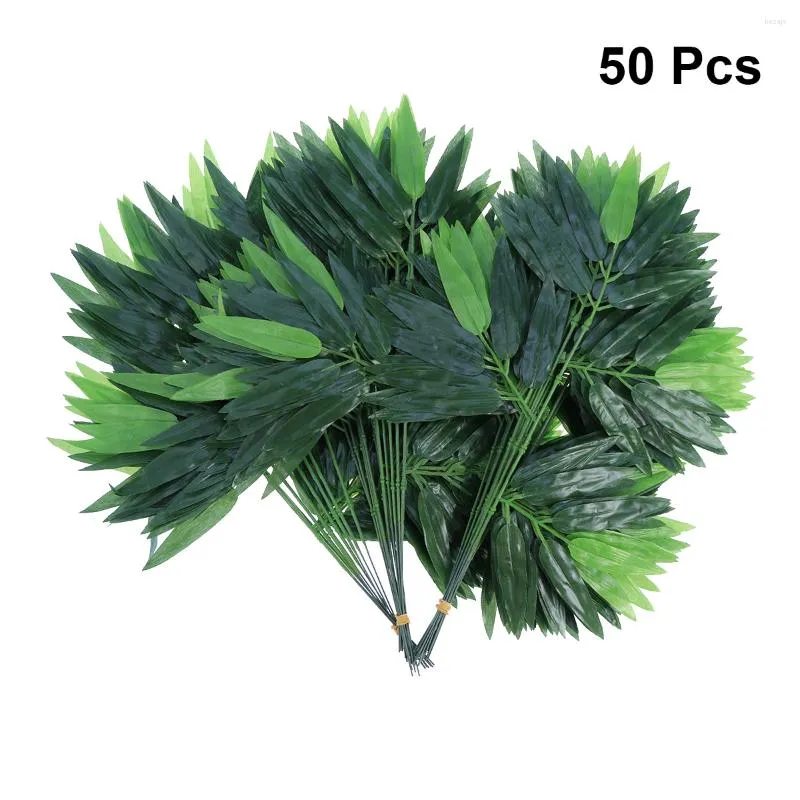 Decorative Flowers Leaves Artificial Bamboo Fakeplants Greenery Branches Stems Decoration Green Faux Olive Leafpalm Artifical Crafts